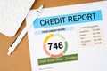 The Credit score report and calculator on the desk Royalty Free Stock Photo