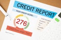 The Credit score report and calculator on the desk Royalty Free Stock Photo