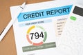 The Credit score report and calculator on the desk Royalty Free Stock Photo