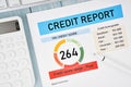 The Credit score report document and pen with calculator on the desk Royalty Free Stock Photo