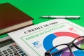 Credit score report with pen and notepad. Royalty Free Stock Photo