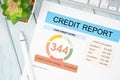 The Credit score report and pen on the desk Royalty Free Stock Photo