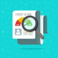 Credit score report research document vector illustration, flat cartoon ranking loan history record investigating or Royalty Free Stock Photo