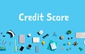 Credit score theme with electronic gadgets and office supplies