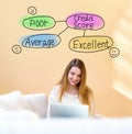 Credit score theme with woman using laptop Royalty Free Stock Photo