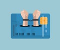 Credit slavery concept hand with chained on credit card