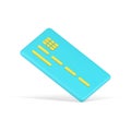 Credit turquoise card 3d. Plastic payment means with number stripes and electronic chip