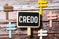 CREDO - word on a green background with a black handle. Info concept Royalty Free Stock Photo