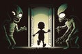 Creepy alien kidnap child. Beautiful illustration picture. Generative AI