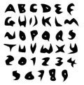 Creepy alphabet sharp vector fonts in black over white