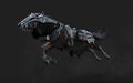 A creepy armored dark horse pose on black background Royalty Free Stock Photo