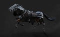 A creepy armored dark horse pose on black background Royalty Free Stock Photo