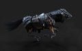 A creepy armored dark horse pose on black background Royalty Free Stock Photo