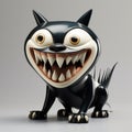 Creepy Black Cat Toy With Long Teeth: A Vintage Cartoon Inspired Figure