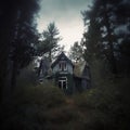 Creepy Blue Witch House in Forest