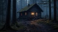 Creepy cabin in the forest. Generative AI. Royalty Free Stock Photo