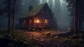 Creepy cabin in the forest. Generative AI. Royalty Free Stock Photo