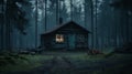 Creepy cabin in the forest. Generative AI. Royalty Free Stock Photo