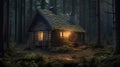 Creepy cabin in the forest. Generative AI. Royalty Free Stock Photo