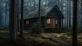 Creepy cabin in the forest. Generative AI. Royalty Free Stock Photo