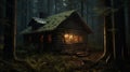 Creepy cabin in the forest. Generative AI. Royalty Free Stock Photo