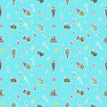 Skull, ice cream and circus attributes - vector seamless pattern.