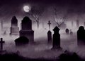 Creepy Cemetery in a foggy night