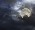 Creepy cemetery in a full moon night Royalty Free Stock Photo