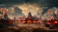 Creepy circus in hellish atmosphere. Generative AI.