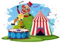 Creepy clown with circus tent background