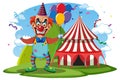 Creepy clown with circus tent background