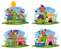 Creepy clown with circus tent background