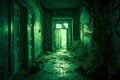 Creepy corridor in a dark abandoned building, Scary halloween concept