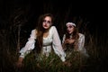 Creepy dead bride at night in a swamp. Bride girls at night. Halloween scene