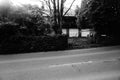 Creepy derelict house black and white