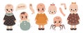 Creepy doll set. Cute Halloween dolls isolated on white flat vector. Halloween sticker, poster, banner, scrapbooking