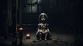 Creepy Doll Sitting Alone in Dark Room - Dark Cinematic Halloween Background AI Generated