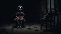 Creepy Doll Sitting Alone in Dark Room - Dark Cinematic Halloween Background AI Generated