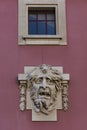 Creepy face sculpture and window above it. S. JoÃÂ£o National Theater, Porto, Portugal