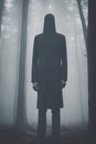 Creepy Faceless Tall Man in a Foggy Forest