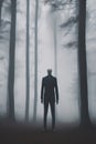 Creepy Faceless Tall Man in a Foggy Forest