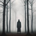 Creepy Faceless Tall Man in a Foggy Forest