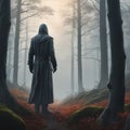 Creepy Faceless Tall Man in a Foggy Forest