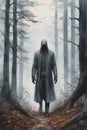 Creepy Faceless Tall Man in a Foggy Forest