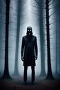 Creepy Faceless Tall Man in a Foggy Forest