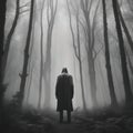 Creepy Faceless Tall Man in a Foggy Forest