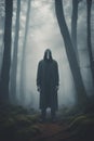 Creepy Faceless Tall Man in a Foggy Forest