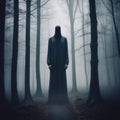 Creepy Faceless Tall Man in a Foggy Forest