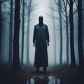 Creepy Faceless Tall Man in a Foggy Forest