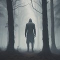 Creepy Faceless Tall Man in a Foggy Forest